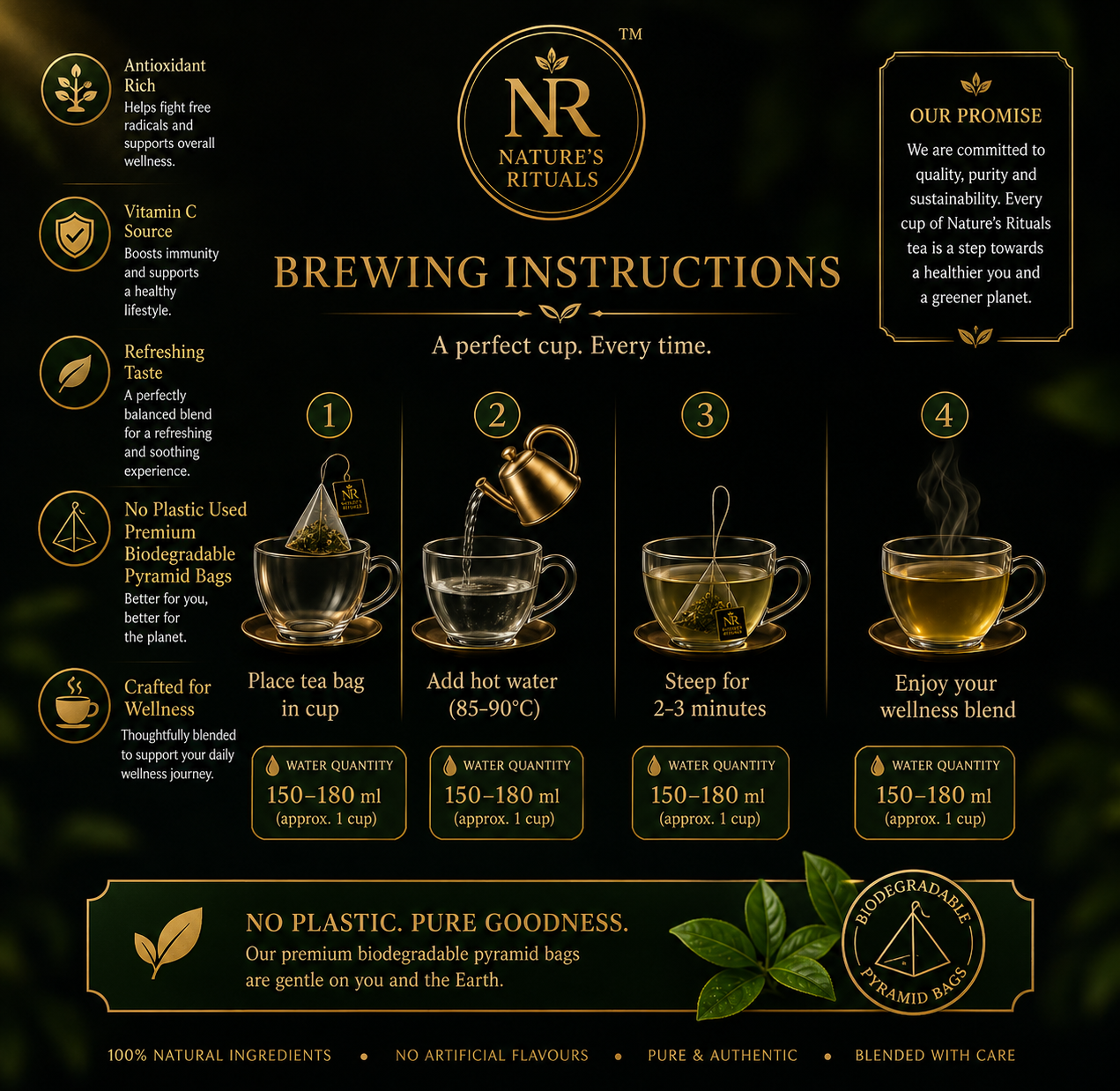 Nature's Rituals Super Green Tea | Premium Green Tea with Sea Buckthorn, Lemon, Mint & Lemongrass | 15 Pyramid Tea Bags